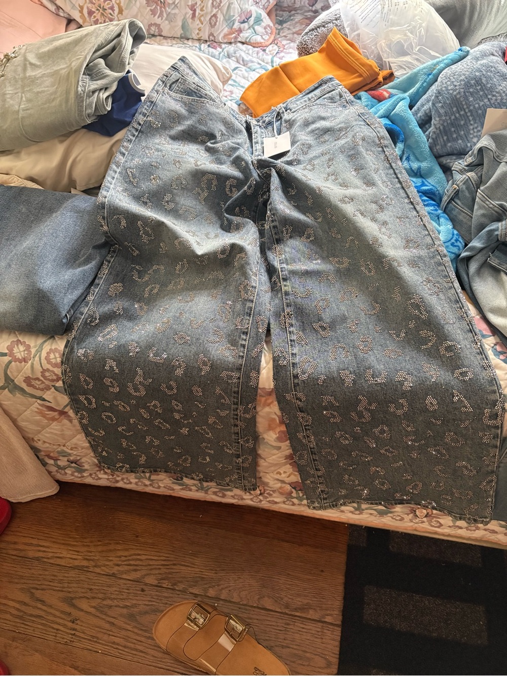 Cello Blue Subtle Leopard Print Wide Leg Jeans - Picture 11 of 11